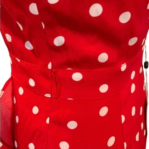 Lovers + Friends Bridget Red White Midi Dress (missing belt) Sz Small Faux Wrap - Picture 11 of 15